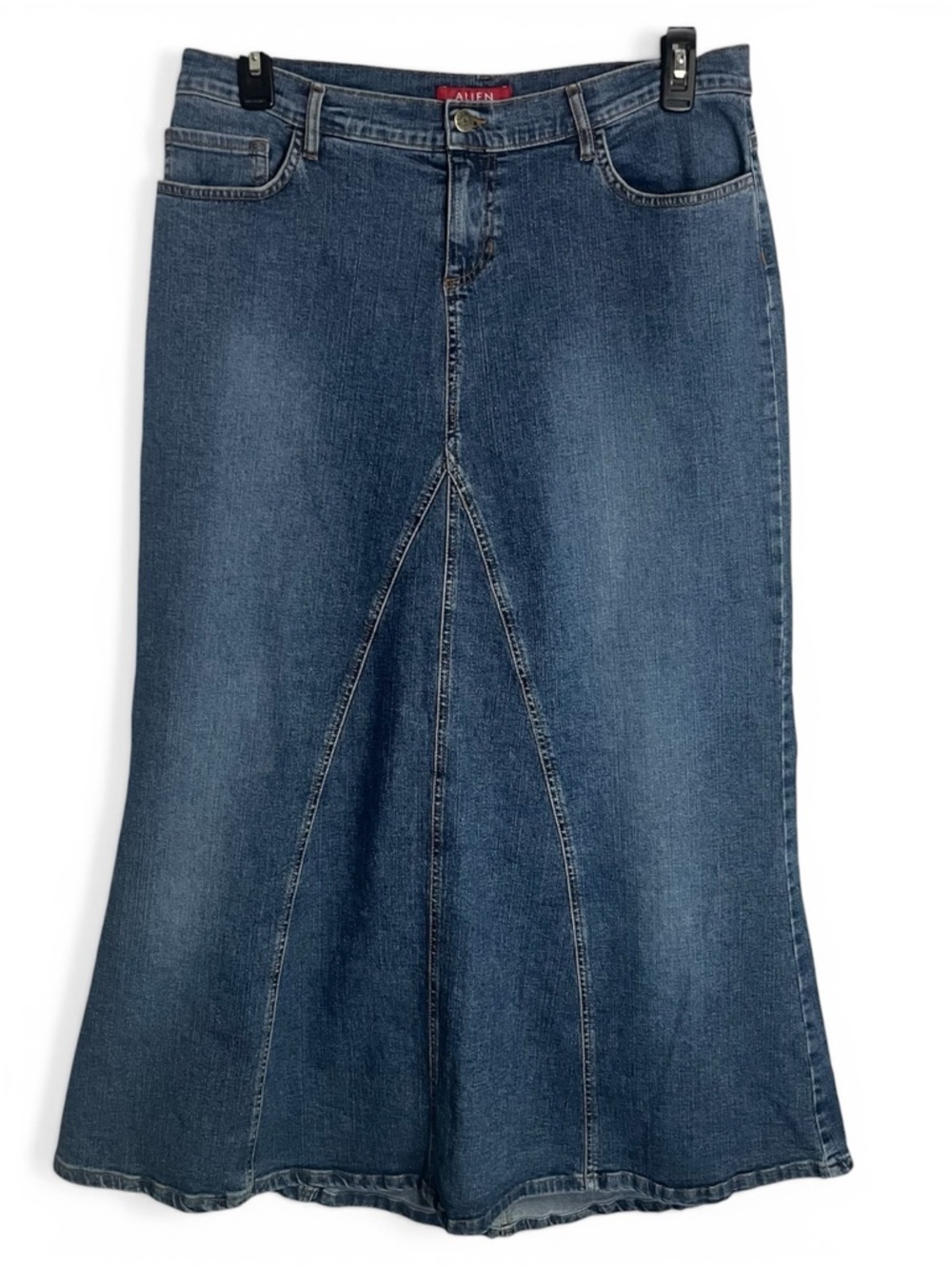 ABS Allen Schwartz Paneled Cotton Denim Maxi Medium Wash A-Line Skirt 16